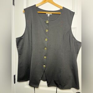 Rio & Rían Sleeveless Black Button-Front Women’s Vest Plus Size 3X NWT